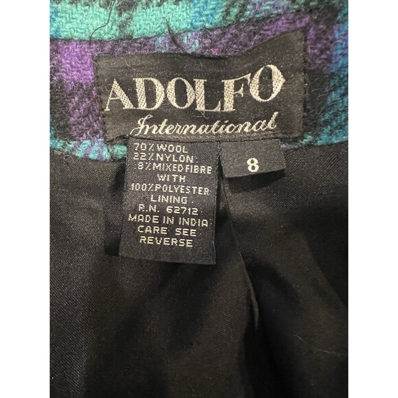 ADOLFO VINTAGE PLAID TARTAN WOOL BLEND SINGLE BUTTON BLAZER JACKET Size 8 - Picture 6 of 7